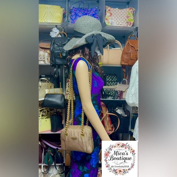 Auth PRADA Triangle Logo Tessuto Nylon Brown Chain Shoulder - Picture 3 of 17